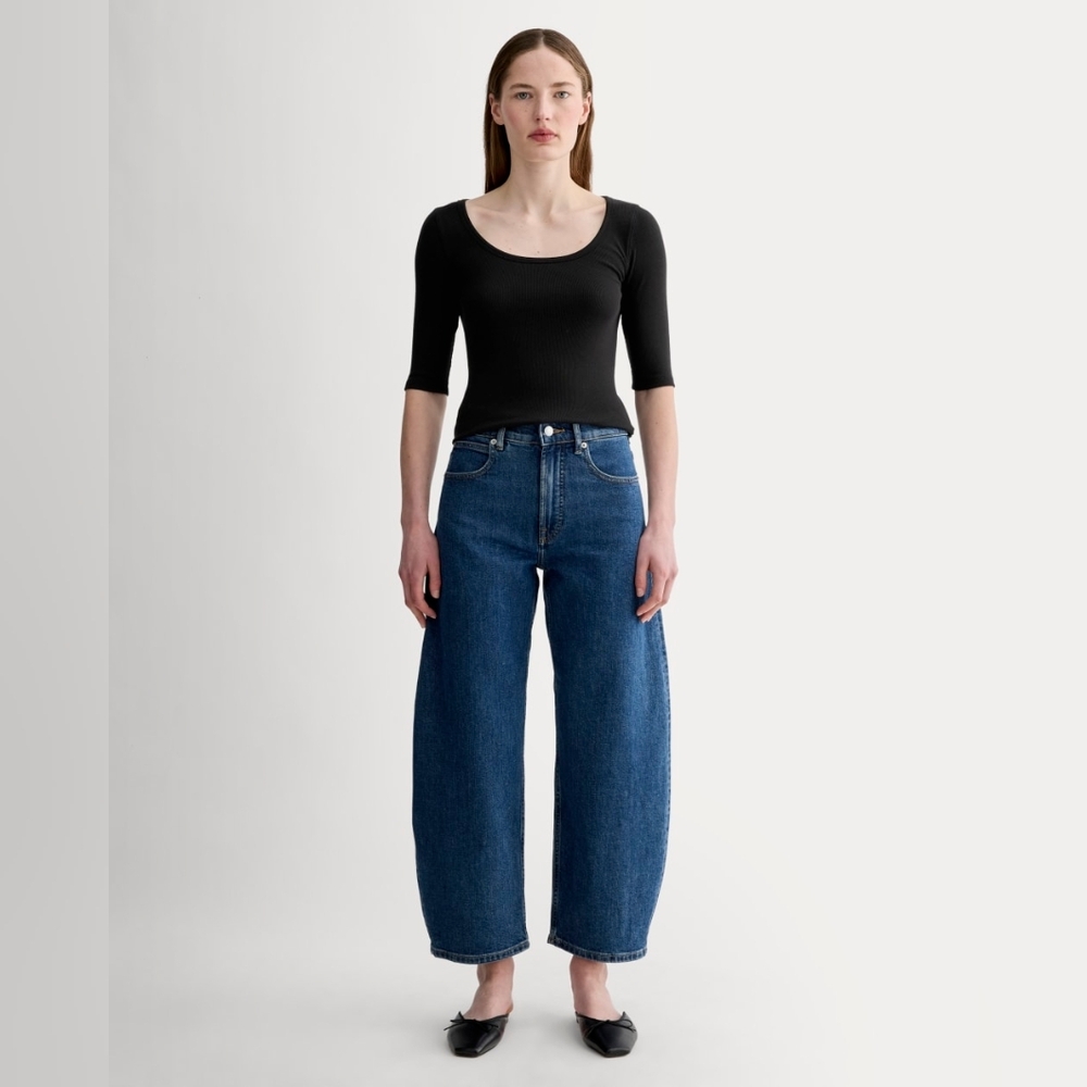 Everlane The Pima Micro Rib Scoop Neck Tee Black NWT xs